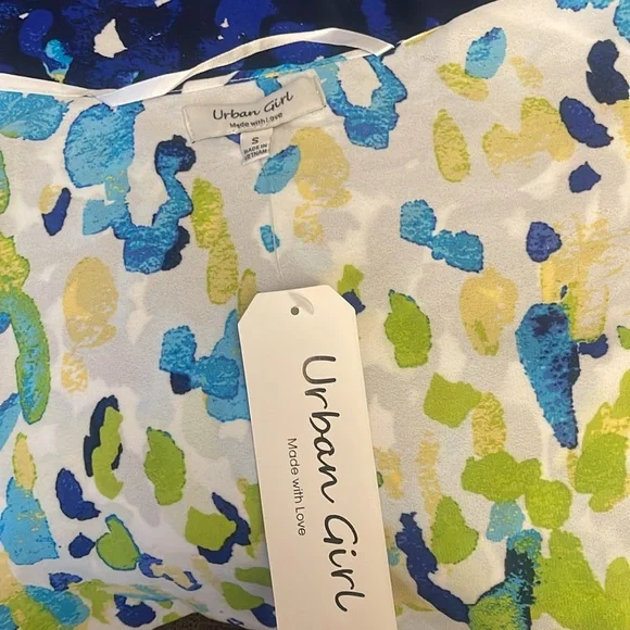 🚨New Urban Girl Open-Front Kimono Cardigan Vibrant Blue & Green Watercolor - Picture 3 of 4